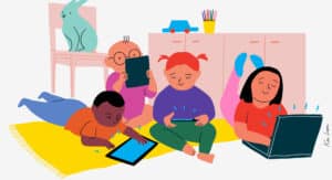 Des enfants sur leurs écrans