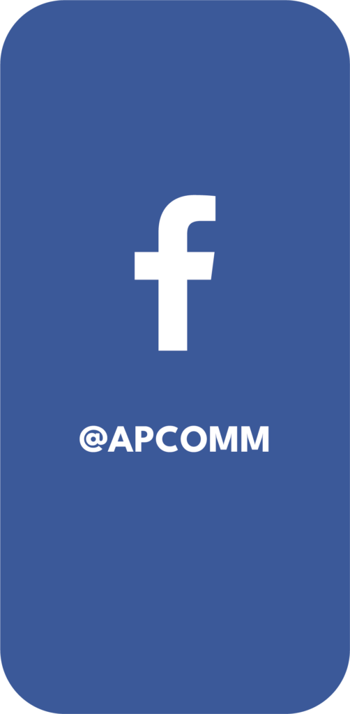 Icone Facebook + Nom du compte : @apcomm
